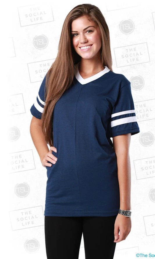 V-Neck Jersey with Striped Sleeves