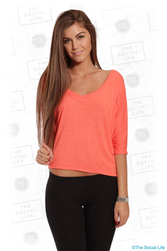 FLOWY BOXY HALF-SLEEVE V-NECK
